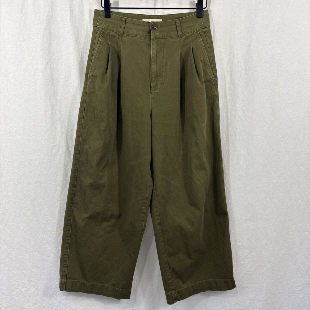 Madewell Green Pleated Wide Leg Pants Womens Sz 2 Casual Boho Slouchy Preppy